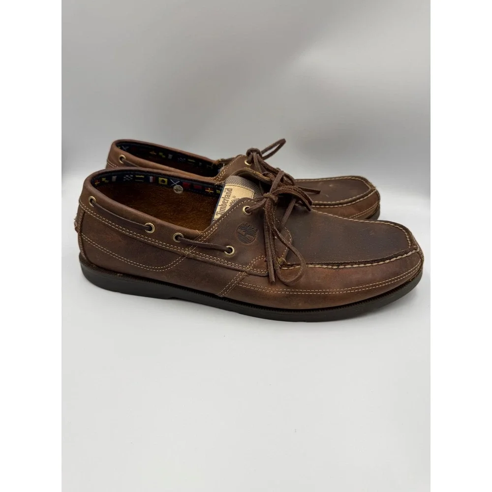 Timberland Boat Shoes Mens Size 15 Brown Leather Nautical Loafers Classic Laced
